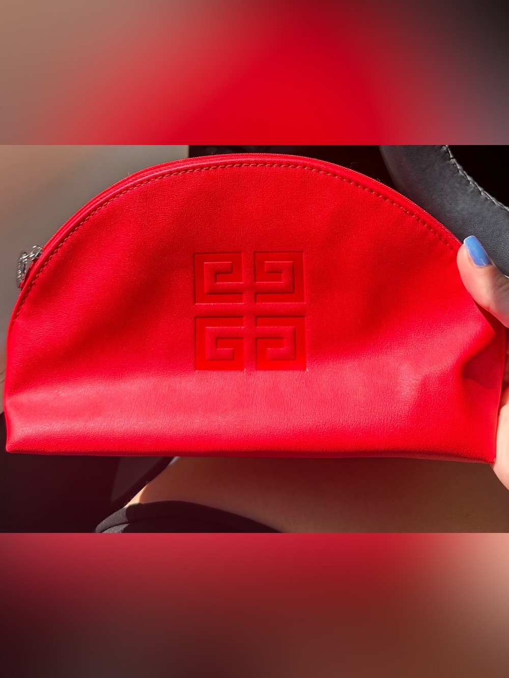 Givenchy Red Leather Half-Moon Cosmetic Pouch